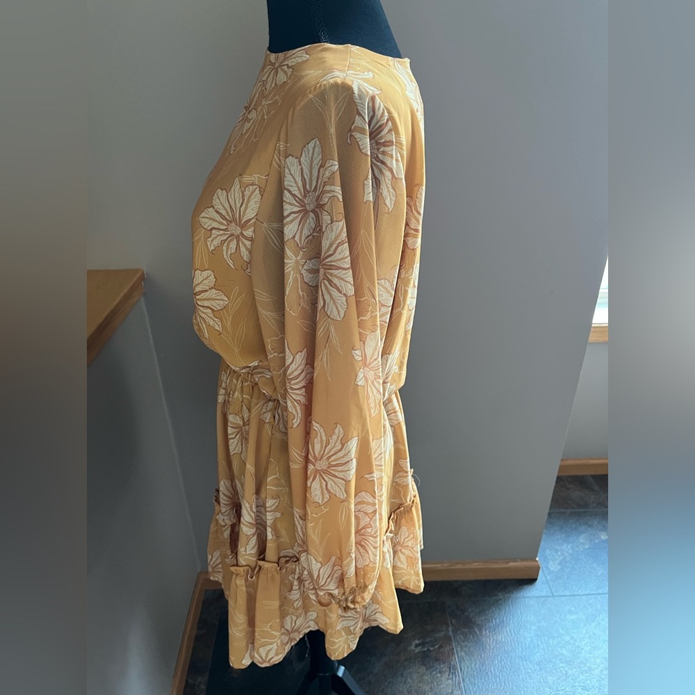 Flying Tomato Mustard Yellow Floral Long-Sleeve Tiered Dress - Picture 4 of 8